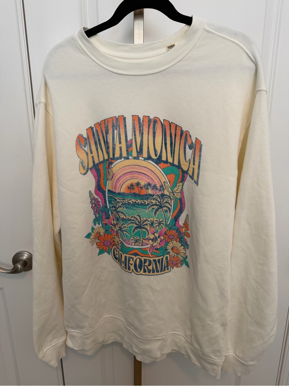 Blue 84 Santa Monica Graphic Crewneck Sweater - Cream with Teal & Orange Print